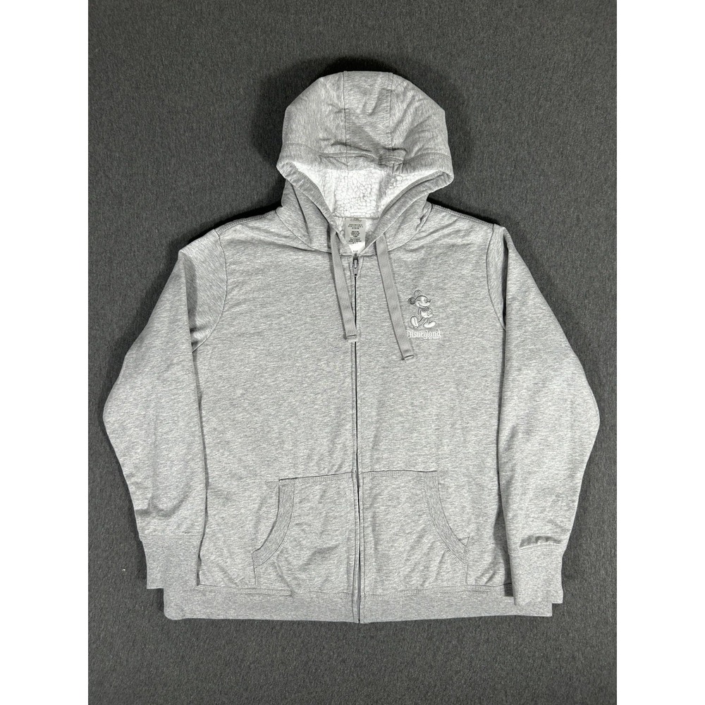 Disneyland Resort Mickey Mouse Zip Hoodie Womens 1X Gray Sherpa Lined Disney
